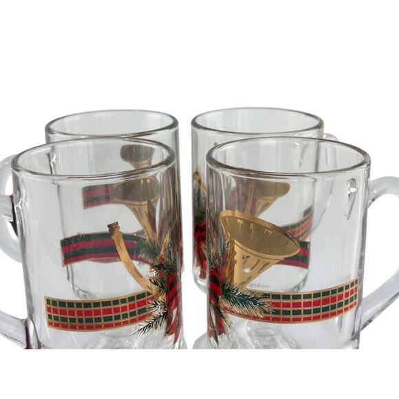 Vintage Culver Footed Irish Coffee Mugs Christmas Gold & Red Horn Set Of 4 - Picture 9 of 16